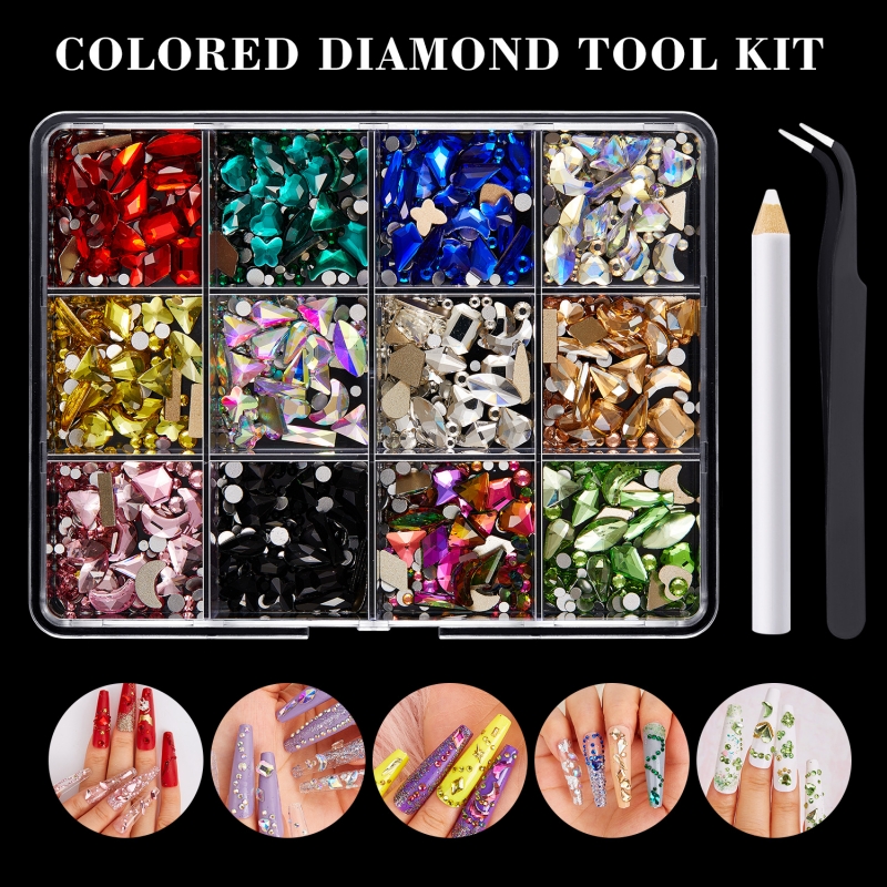 12 Grids Rhinestone Nail Decoration